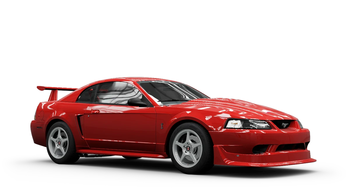 Red Mustang on a track at golden hour